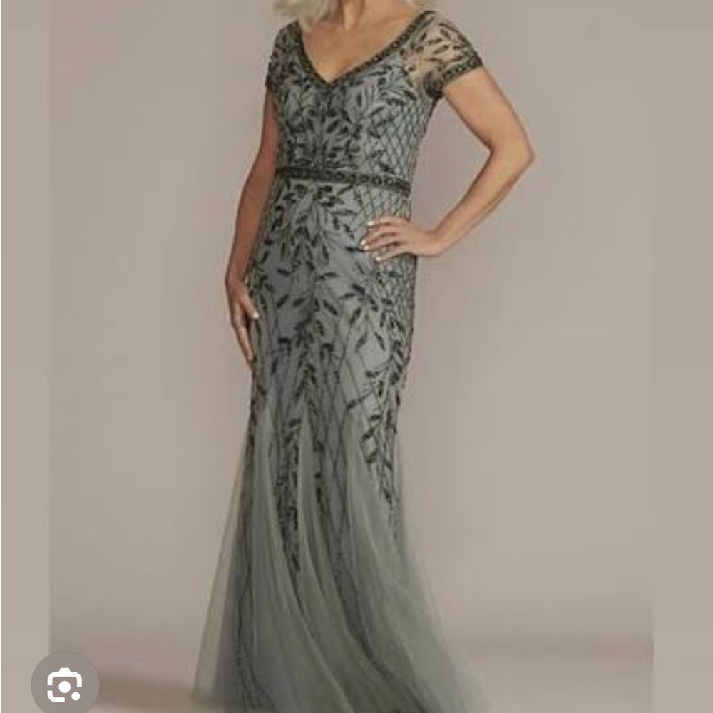 Elegant Sage Green Beaded Evening Gown